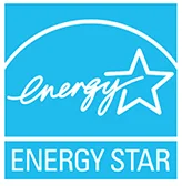 The blue ENERGY STAR logo features the word Energy in white script with a star and a white arch above, and ENERGY STAR in white block letters below.